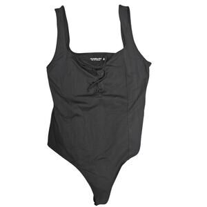 Abercrombie & fitch square neck lace up bust bodysuit Womens xl soft af black